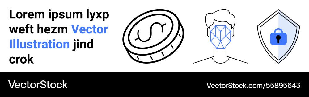 Coin face recognition and shield representing Coin face recognition and shield representing vector image