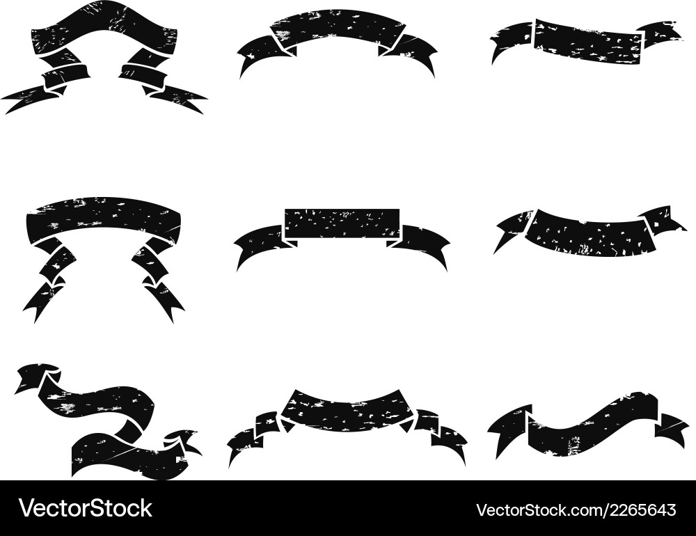 Grunge Black Banner Set - Distressed Textures Vector Image