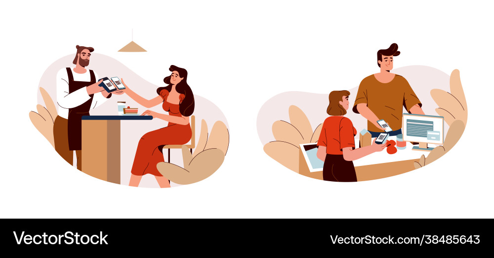 People use phone for scan qr code and contactless People use phone for scan qr code and contactless vector image