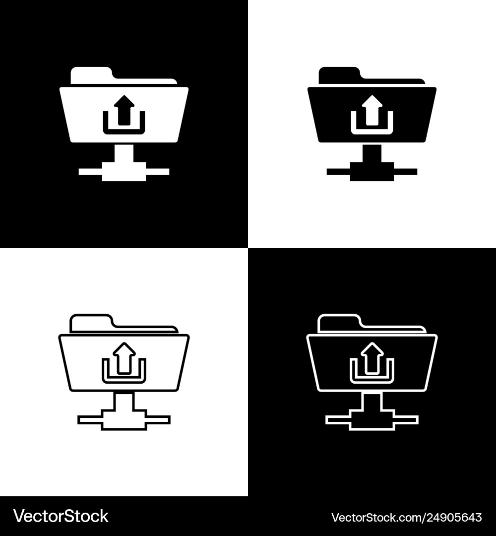 Set ftp folder upload icons on black and white Set ftp folder upload icons on black and white Vector Image