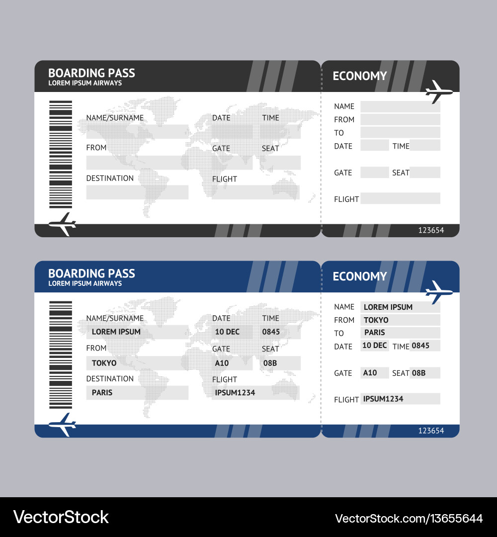 Airline Boarding Pass Template – Royalty-Free Vector | VectorStock, image size:1000x1080