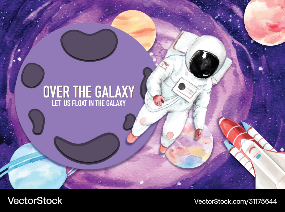 Galaxy frame design with planet astronaut Vector Image