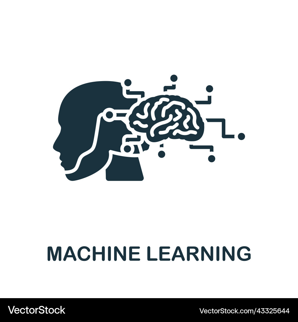 Machine learning icon monochrome simple line data Machine learning icon monochrome simple line data Vector Image