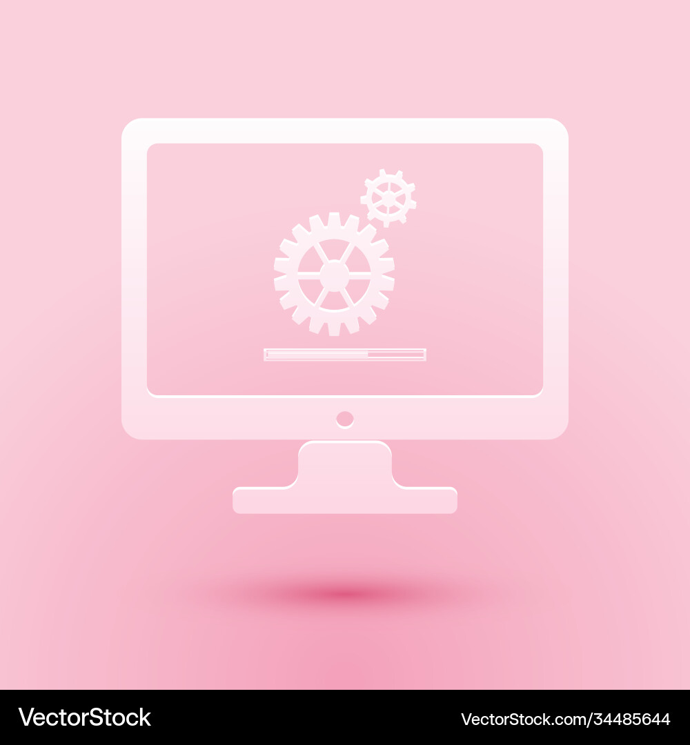 Paper cut computer monitor update process Paper cut computer monitor update process Vector Image