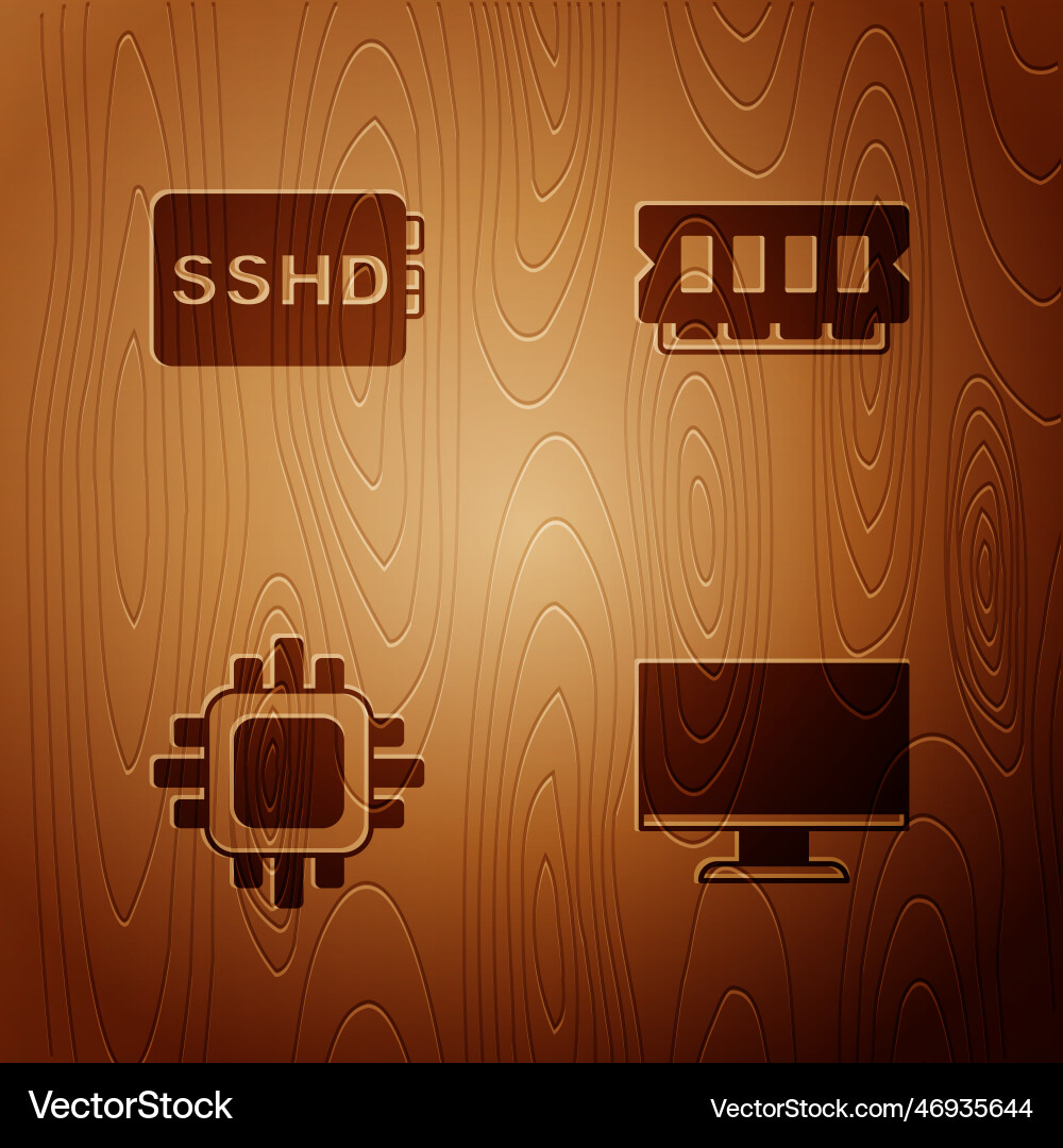 Set computer monitor screen sshd card processor Vector Image