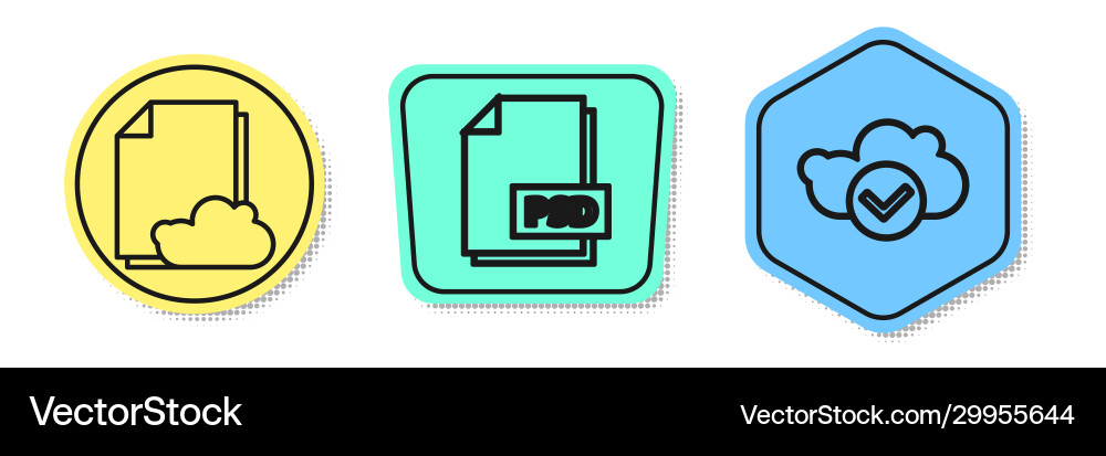 Set line cloud storage text document psd file Vector Image