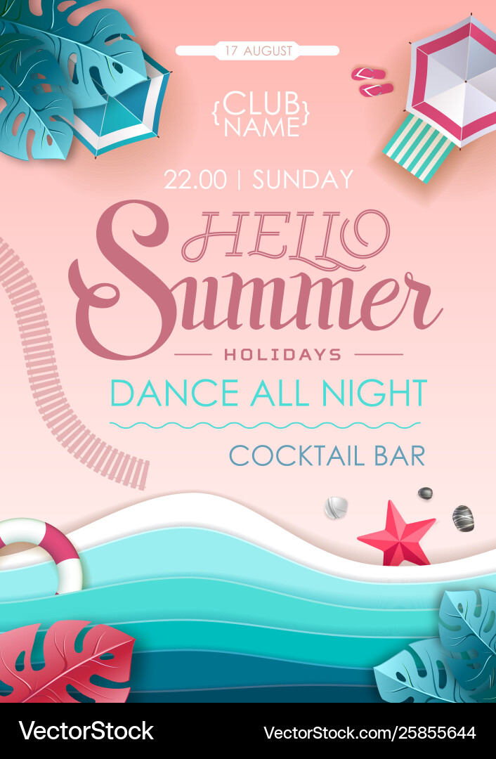 Summer beach party poster top view Summer beach party poster top view vector image