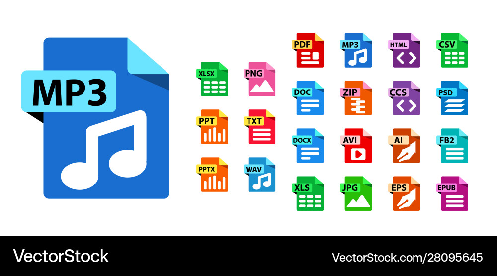 File format extensions icons collection Vector Image