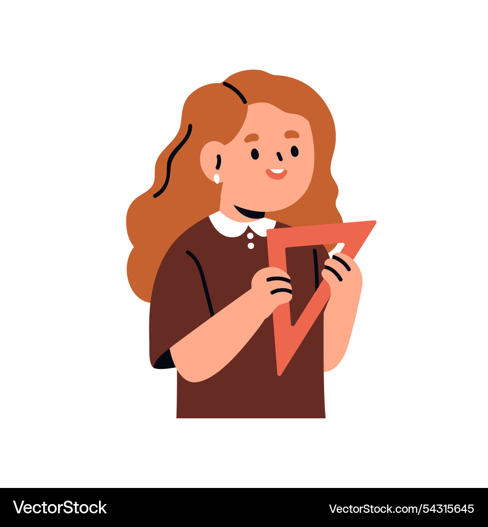 Girl student holding triangle ruler studying Girl student holding triangle ruler studying vector image