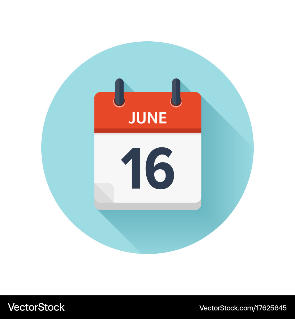 June 16 flat daily calendar icon date Royalty Free Vector
