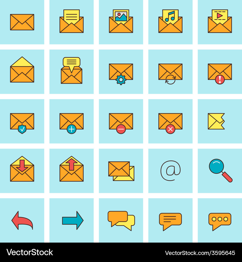 Mail and message icon set in flat design style Vector Image