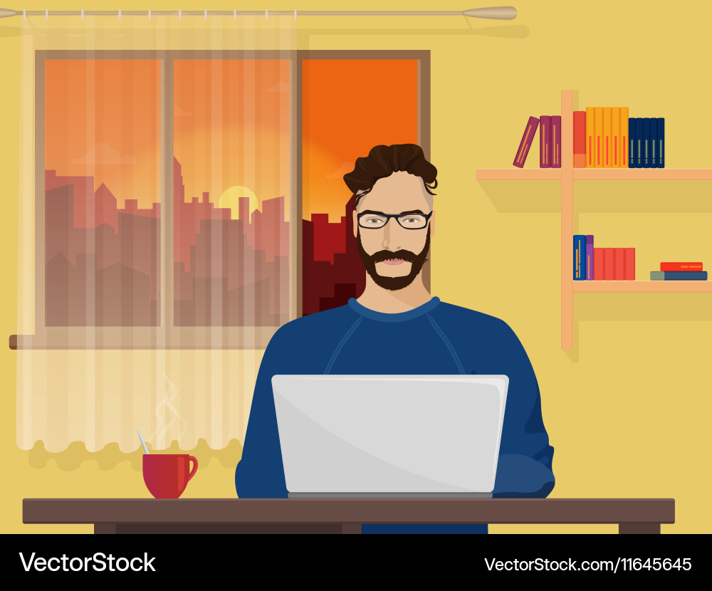 Man freelancer designer hipster is working coding Vector Image