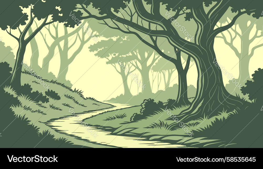 Mysterious Forest Path Vector Image