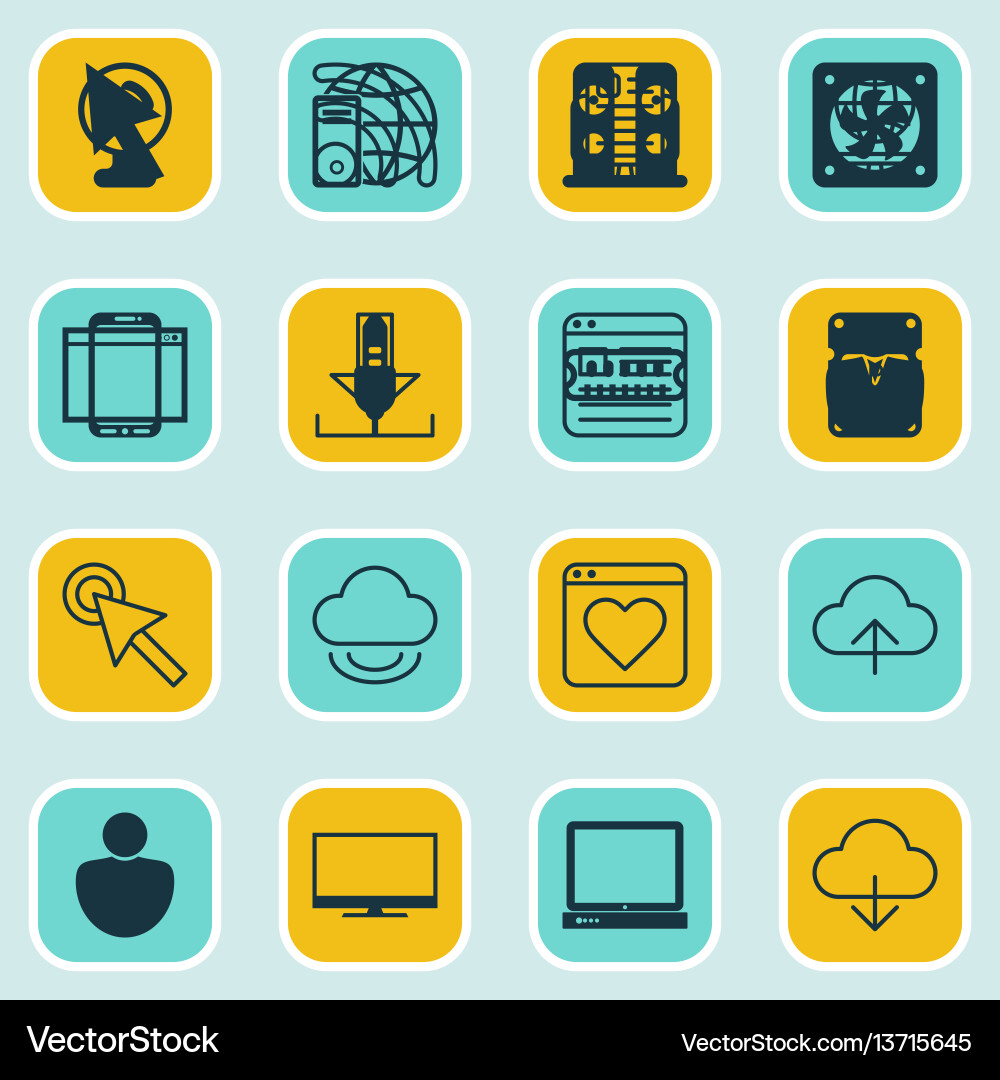 Set of 16 world wide web icons includes followed Vector Image