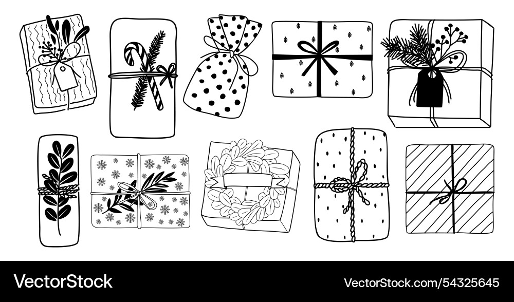 Verschiedene Geschenkboxen im festlichen Wickelpapier Verschiedene Geschenkboxen im festlichen Wickelpapier vektorbild