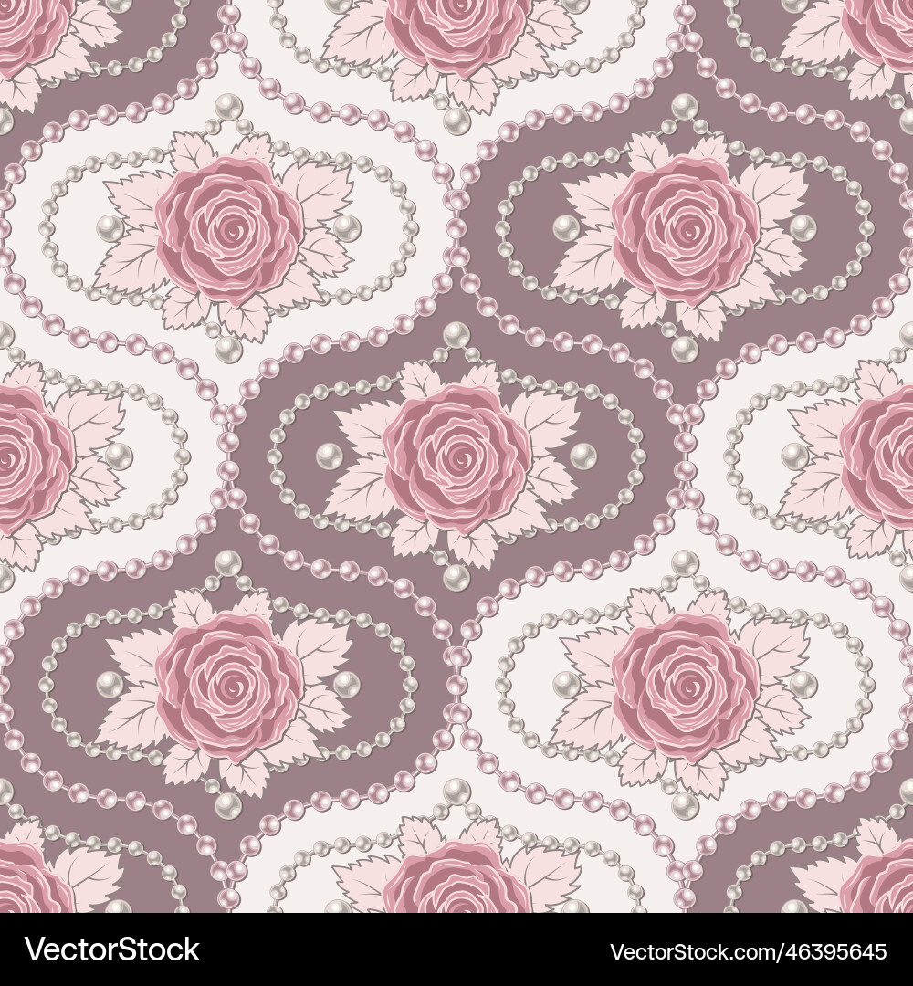 Vintage Damask with Roses & Pearls Royalty Free Vector