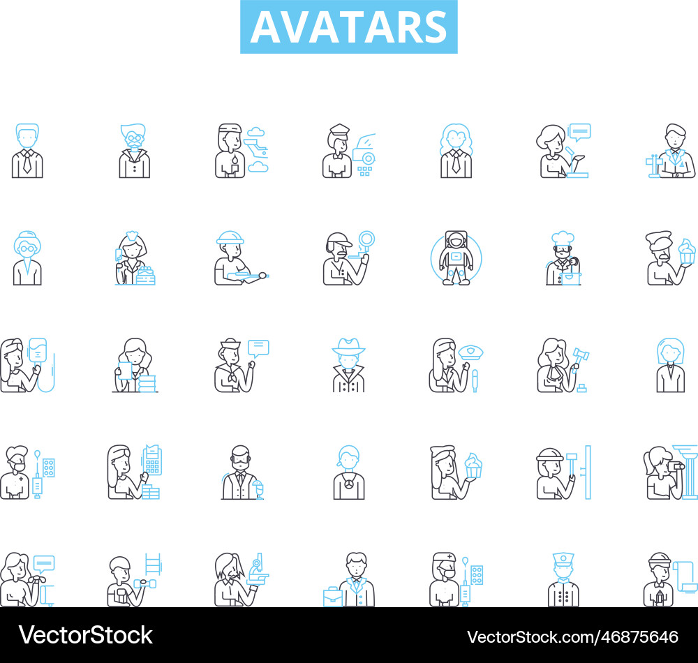 Avatars linear icons set virtual character Vector Image