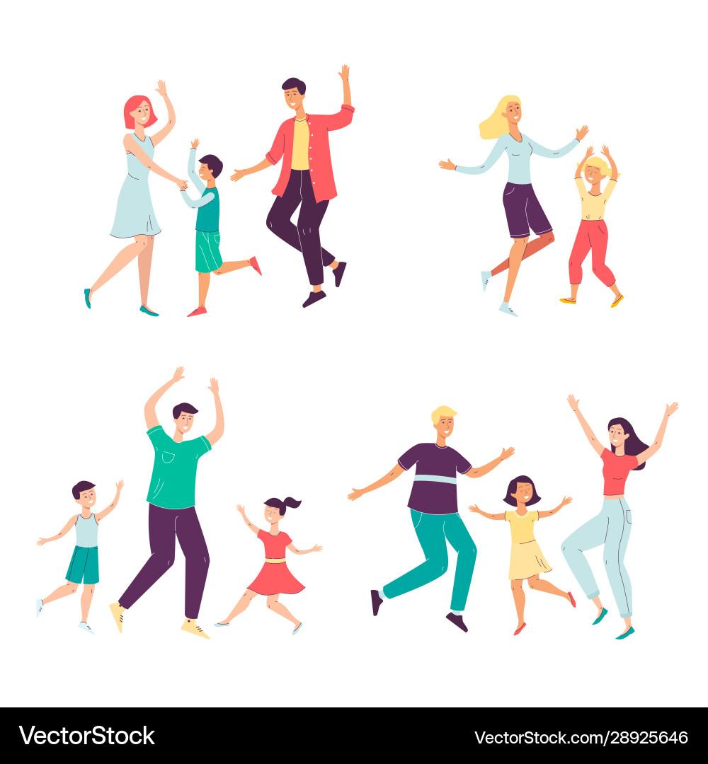 Cheerful Cartoon Family Dancing Vector Image