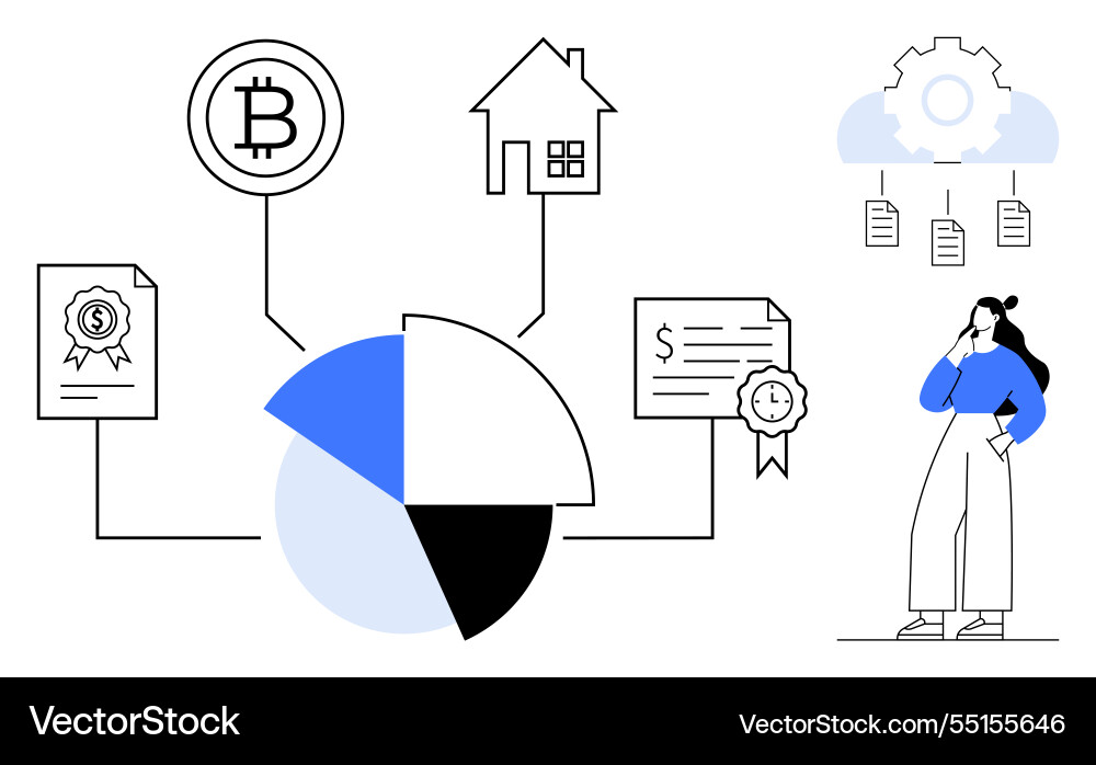 Conceptual flow of financial relations using pie Vector Image