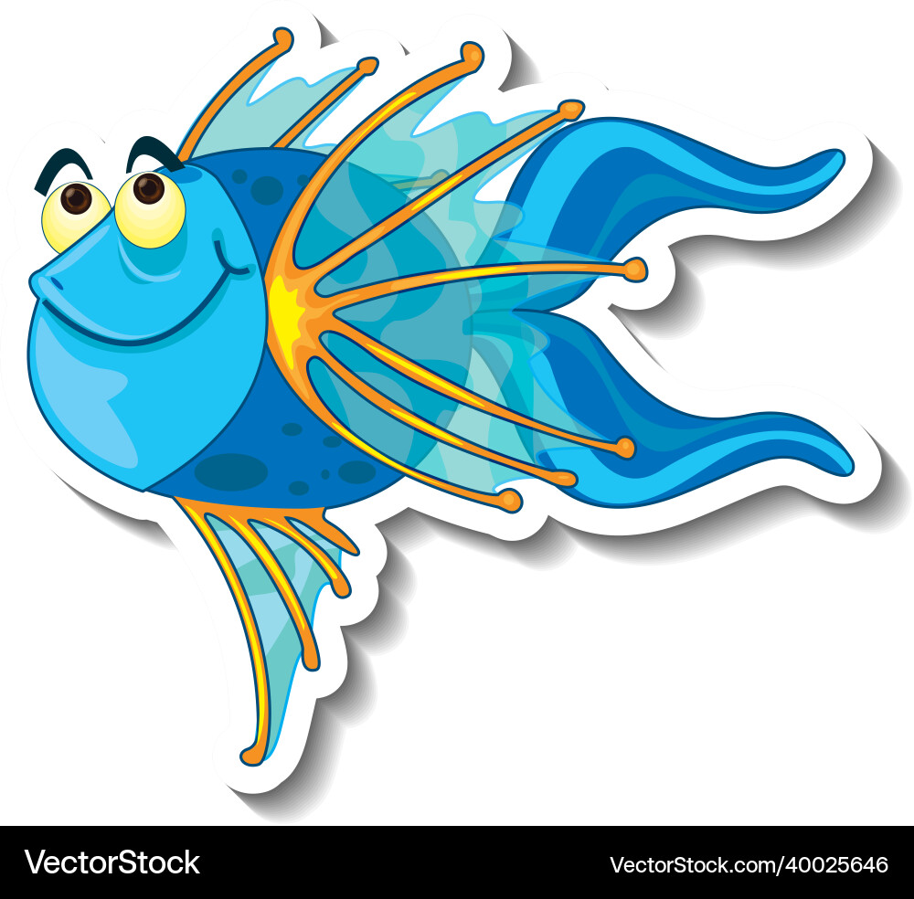 Cute fish sea animal cartoon sticker vector image