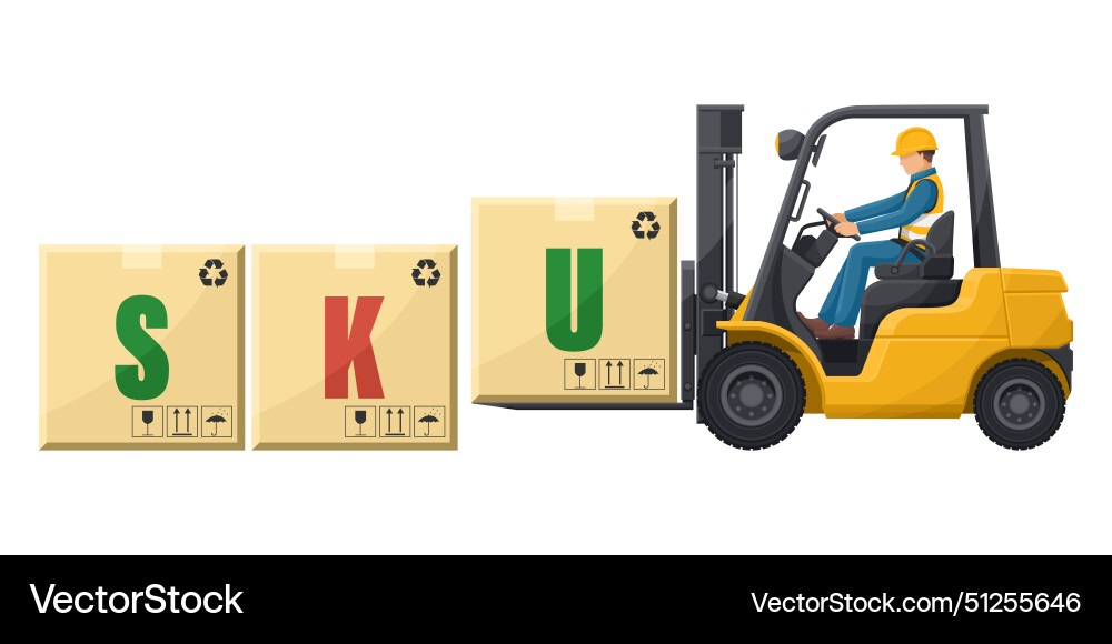 Industrial worker driving a forklift loading Vector Image