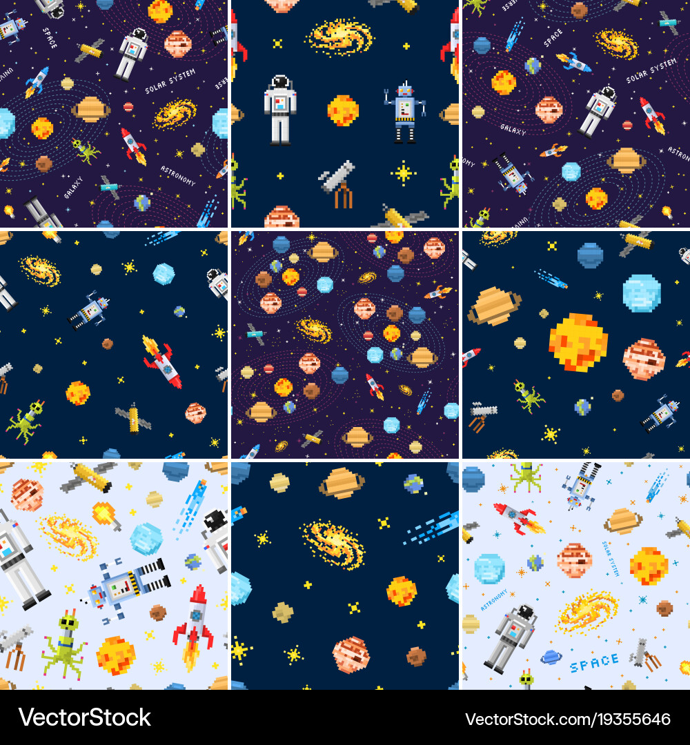 Pixel Space Pattern - Retro Game Style vector image