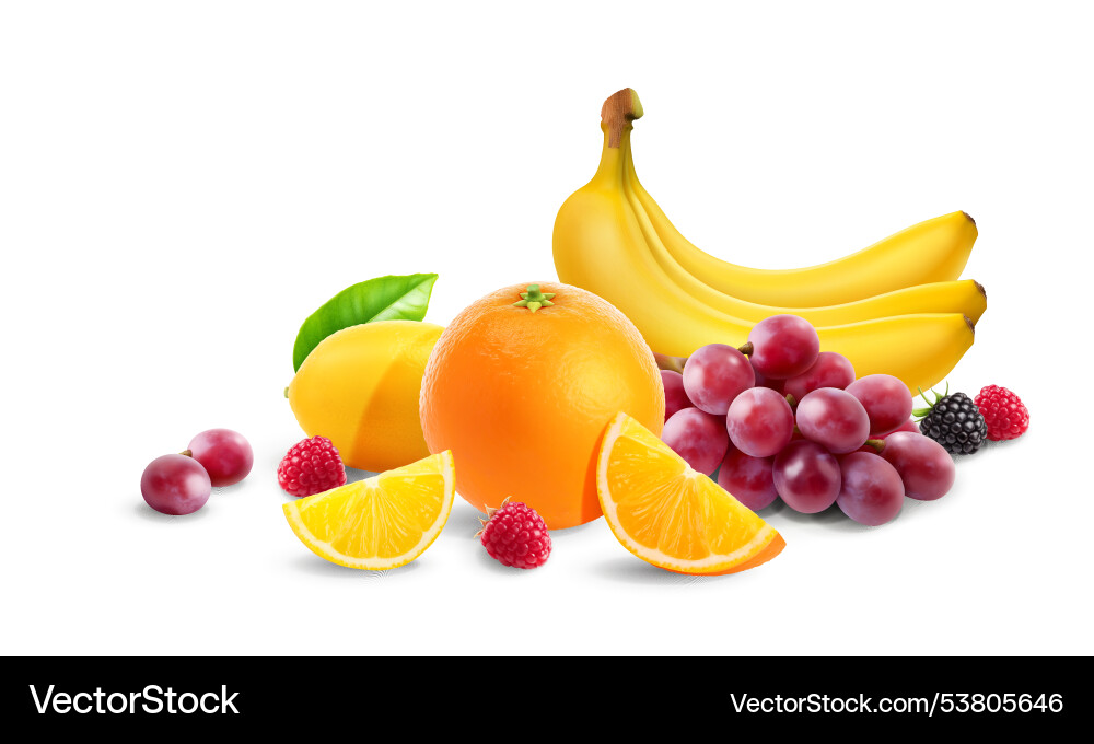 Realistic fresh fruits background composition Realistic fresh fruits background composition vector image