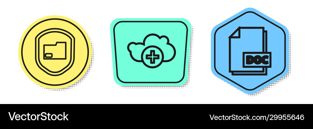 Set line document folder protection add cloud Vector Image