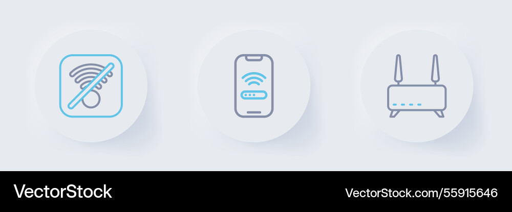 Set line router and wi-fi signal mobile Vector Image