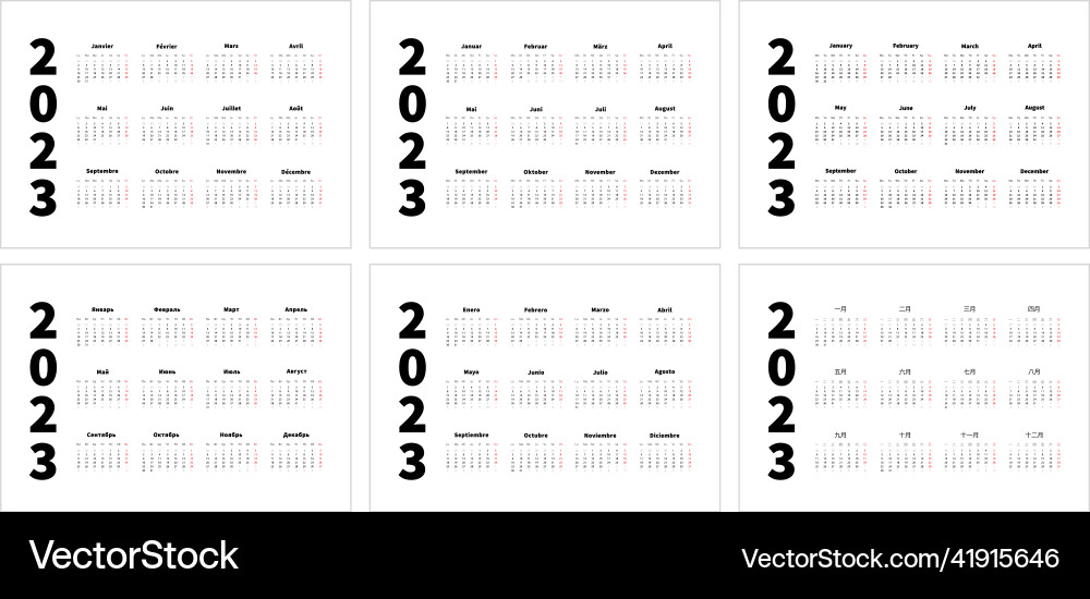 Set of 2023 year simple horizontal a4 size Vector Image