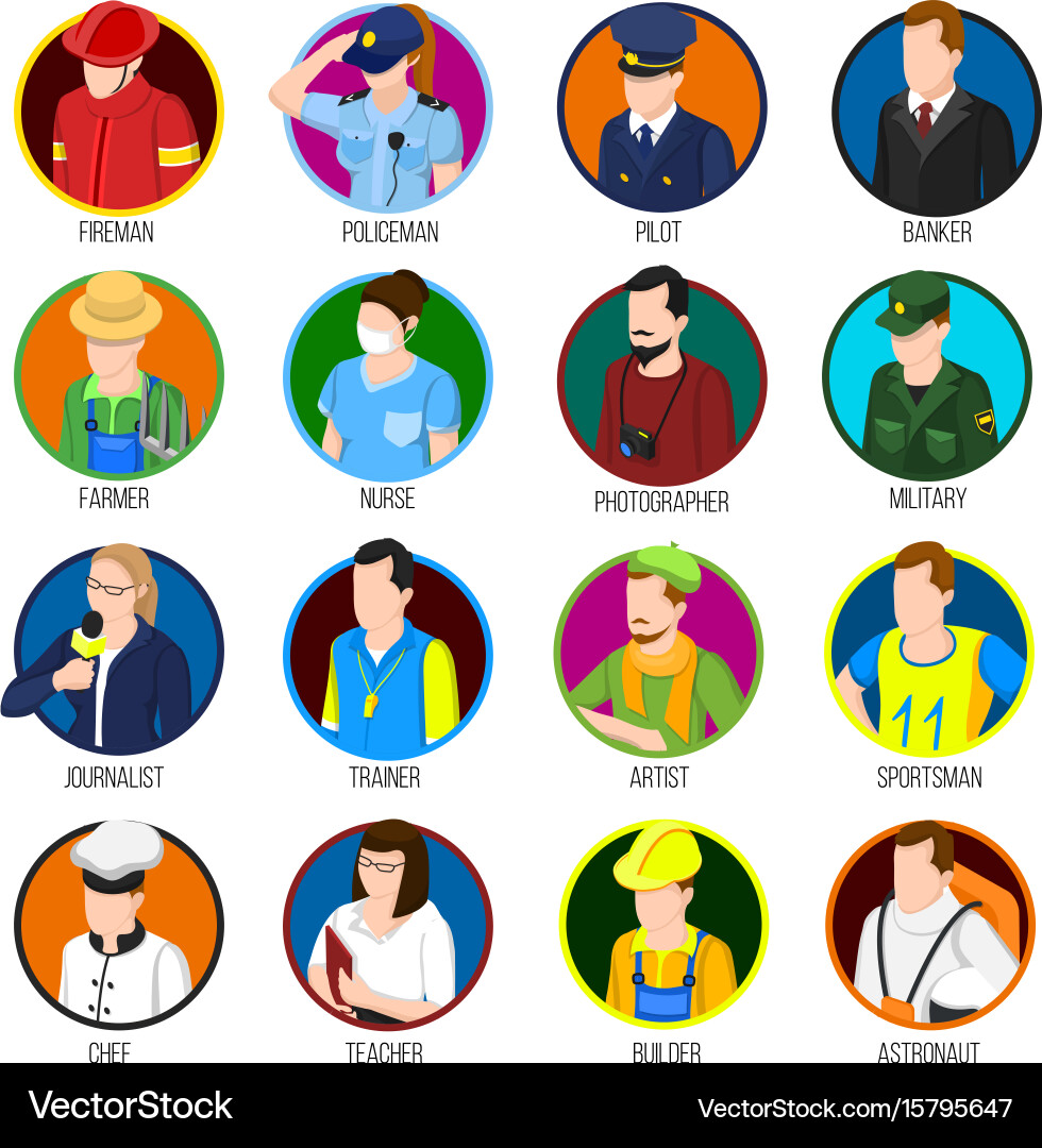 Avatar professions icon set Royalty Free Vector Image