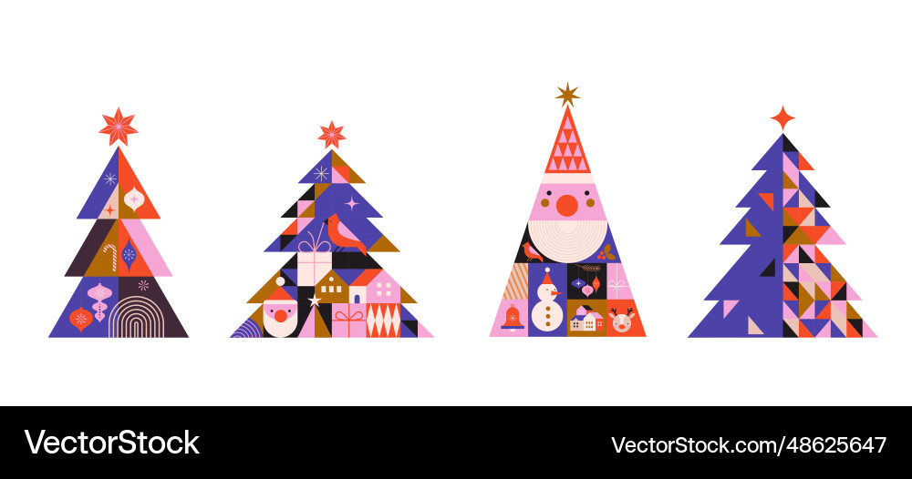 Collection of christmas trees in modern minimalist Vector Image