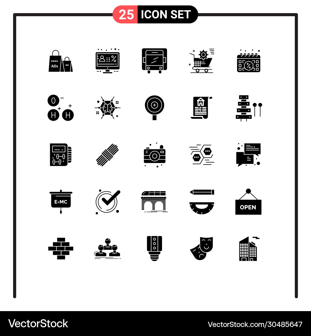 Set 25 solid glyphs on grid for store setting Vector Image