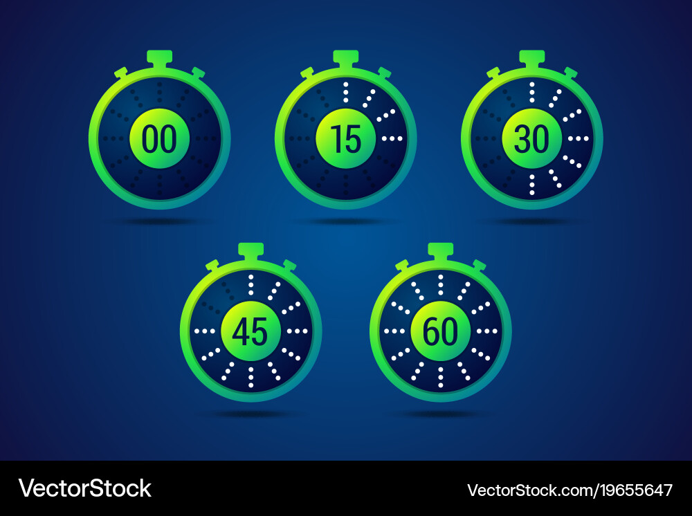 Timer icons with color gradation and numbers vector image