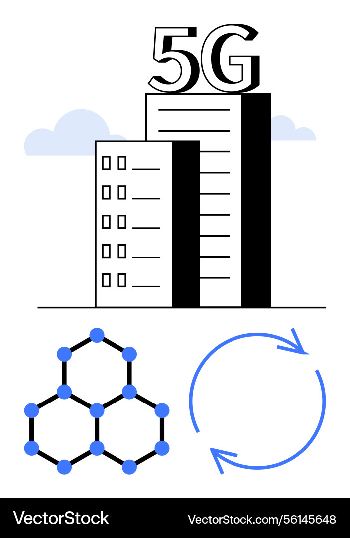 5g tower with network hexagon grid and circular 5g tower with network hexagon grid and circular vector image