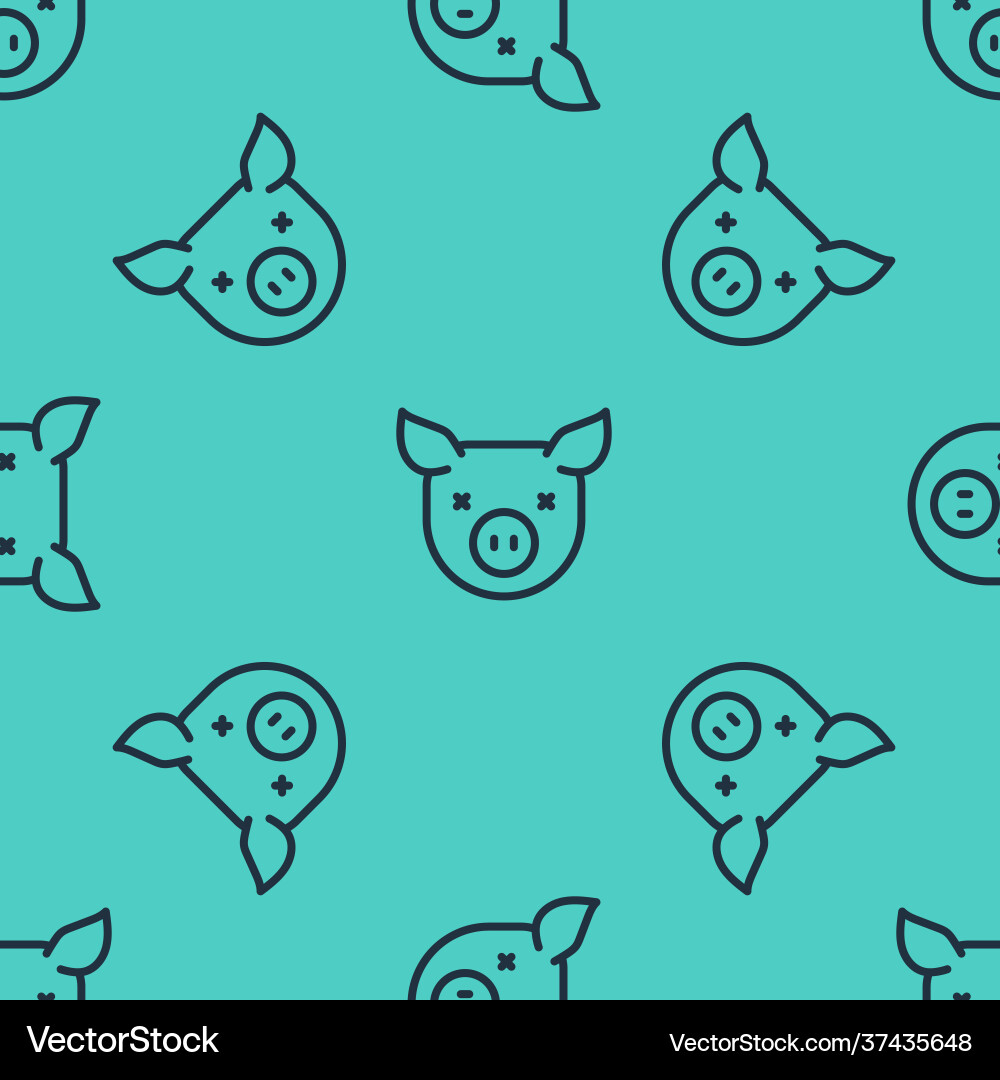 Black line pig icon isolated seamless pattern Vector Image