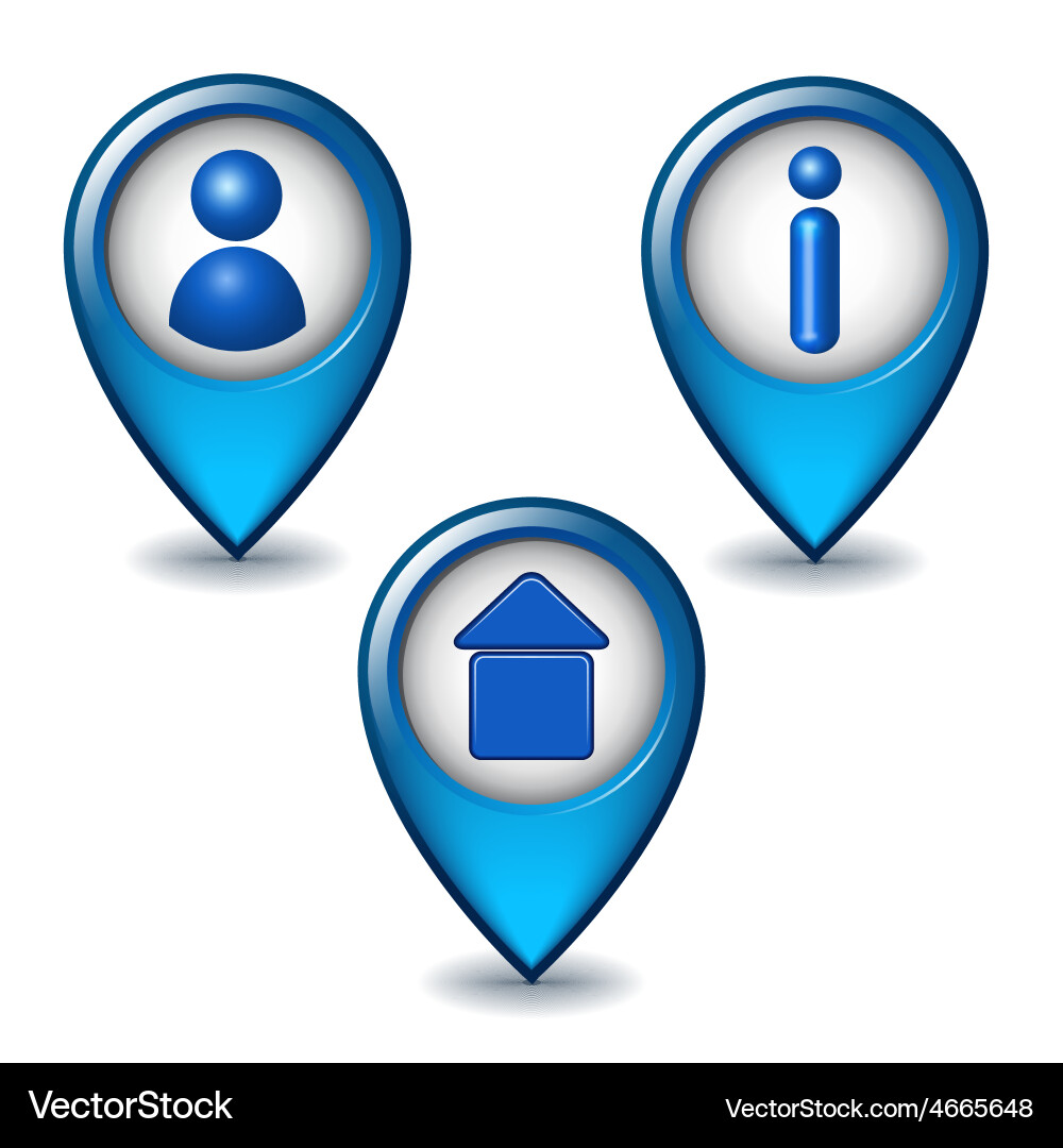 Blue Map Pointer Icons Set vector image