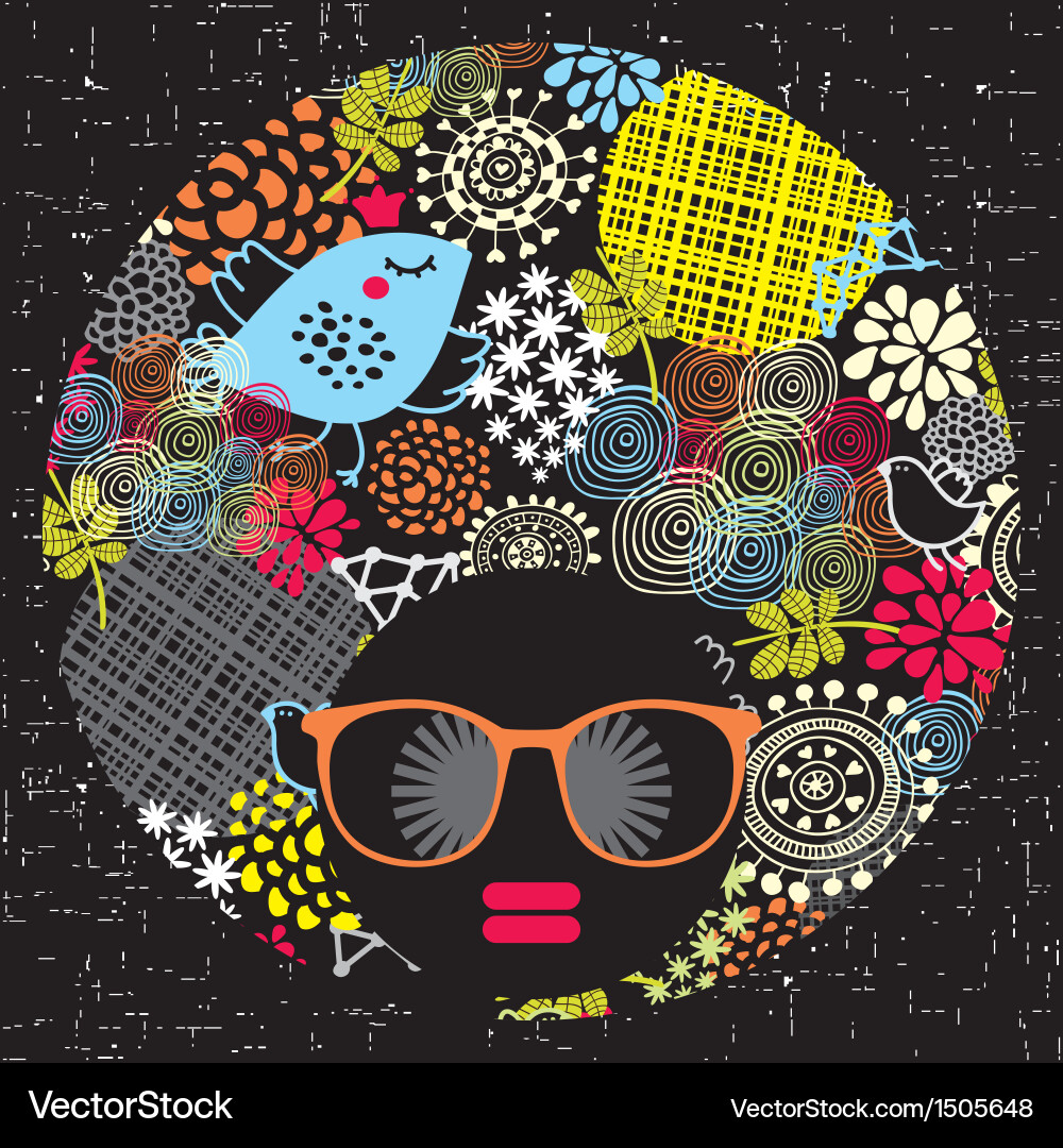 Colorful Afro Woman with Pattern Vector Image