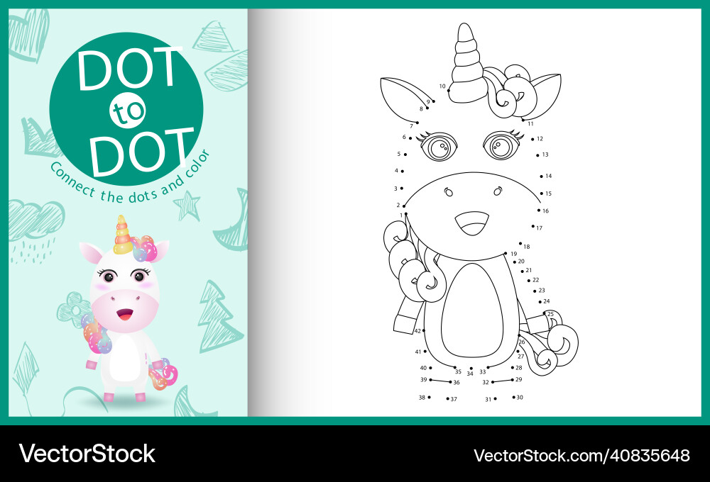 Connect the Dots Unicorn Game Vector Image