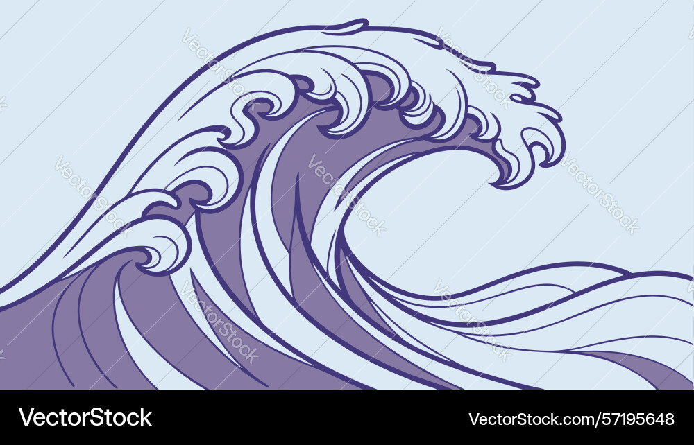 Dynamic ocean waves in deep violet tones design vector image