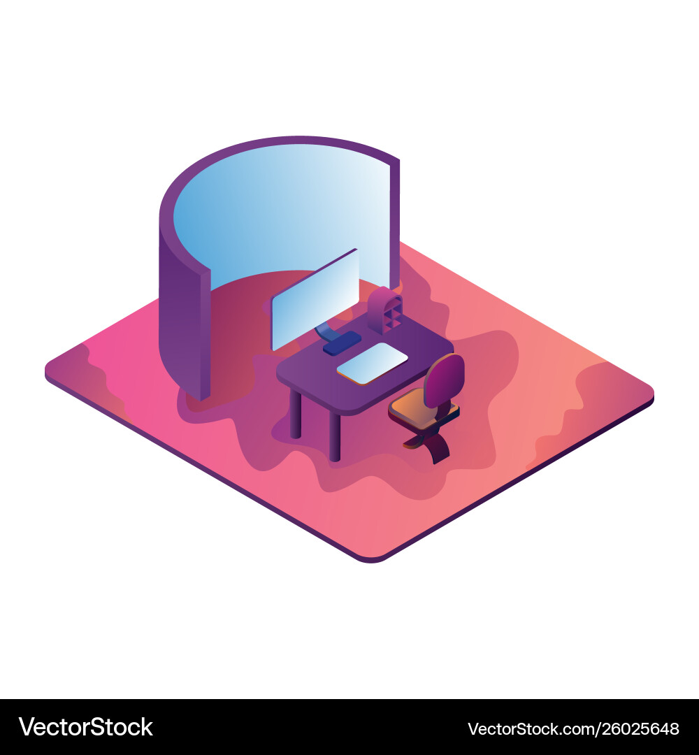 Isometric representing it office with a computer Vector Image