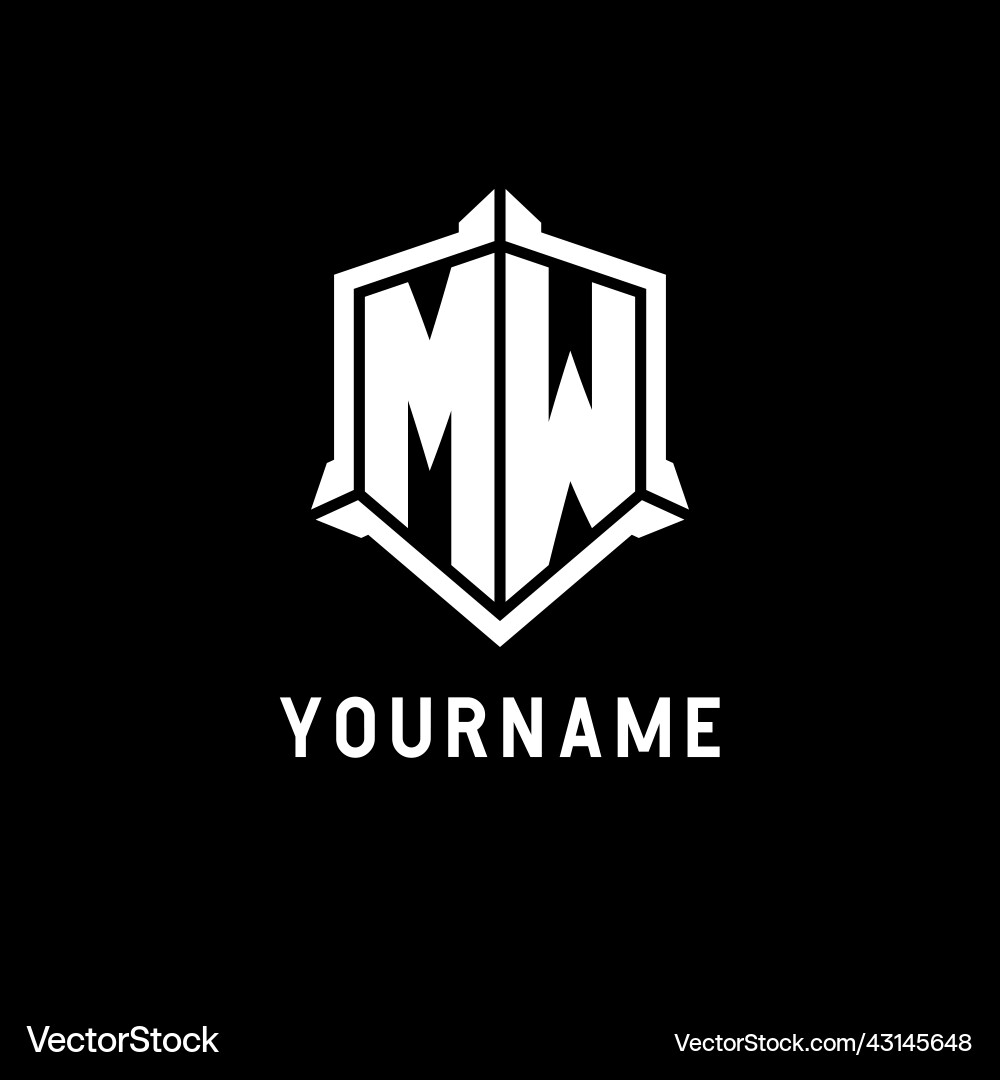 Mw logo initial with shield shape design style Mw logo initial with shield shape design style Vector Image