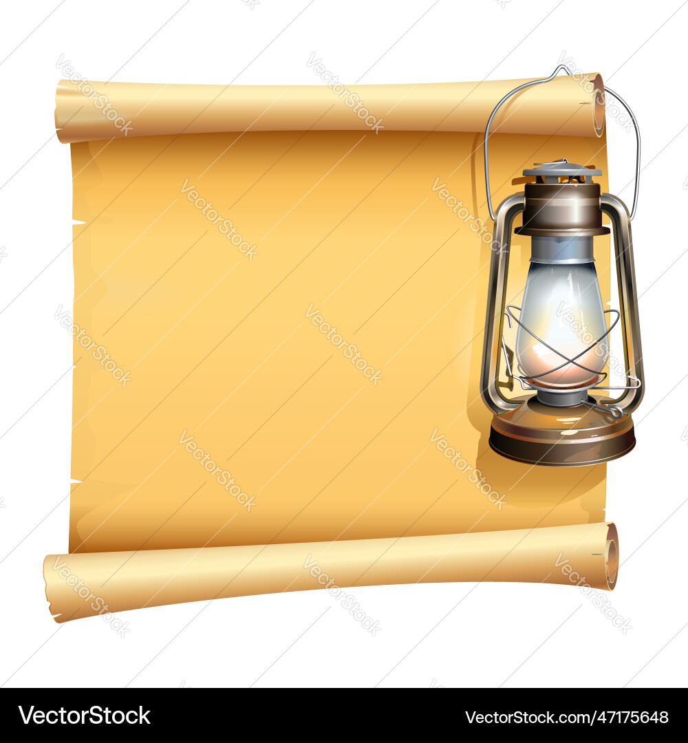 Old Scroll with Kerosene Lamp vector image