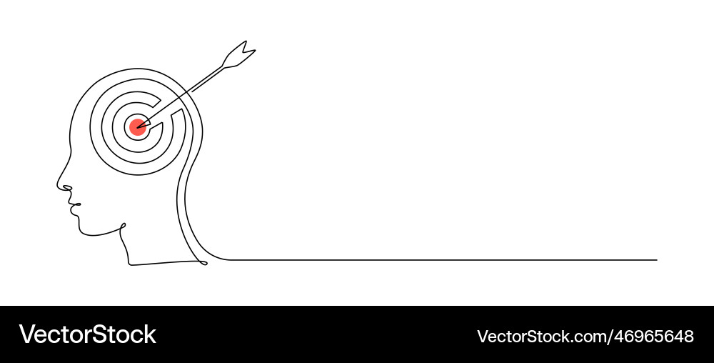 One continuous line drawing of head with target One continuous line drawing of head with target Vector Image