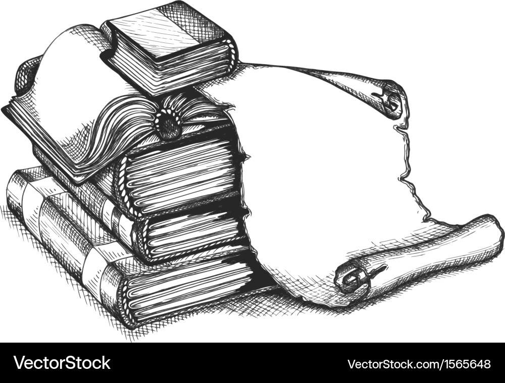 Paper Scrolls and Books Sketch Vector Image
