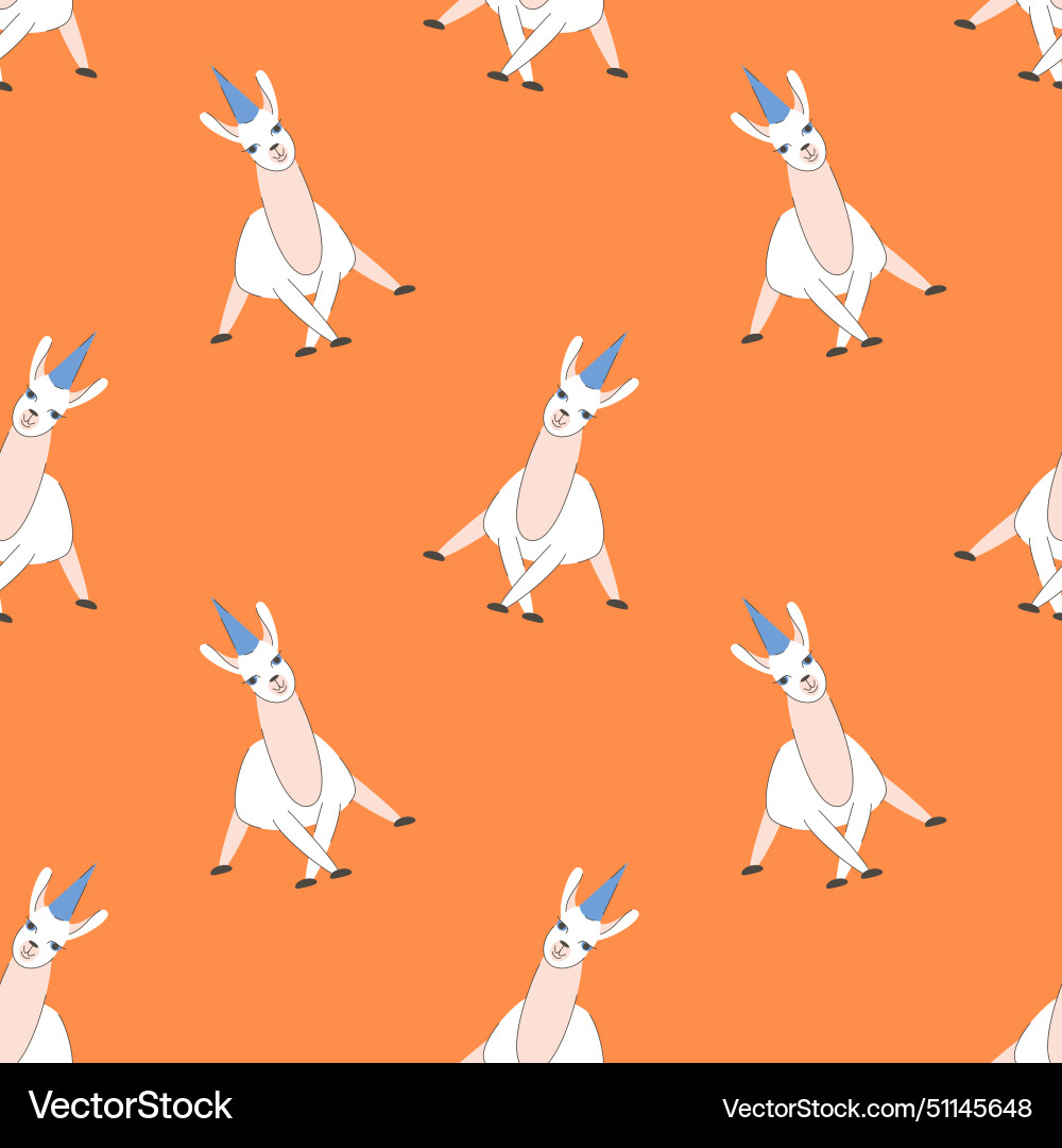 Seamless pattern with funny llama in cap bright Seamless pattern with funny llama in cap bright vector image