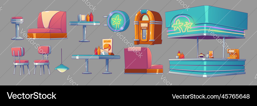 Set of furniture for american retro 50s diner Set of furniture for american retro 50s diner vector image