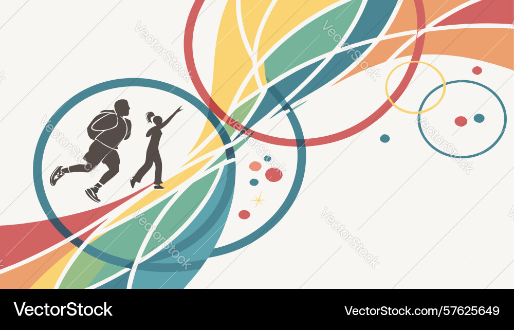 People running on abstract circles pattern design Vector Image