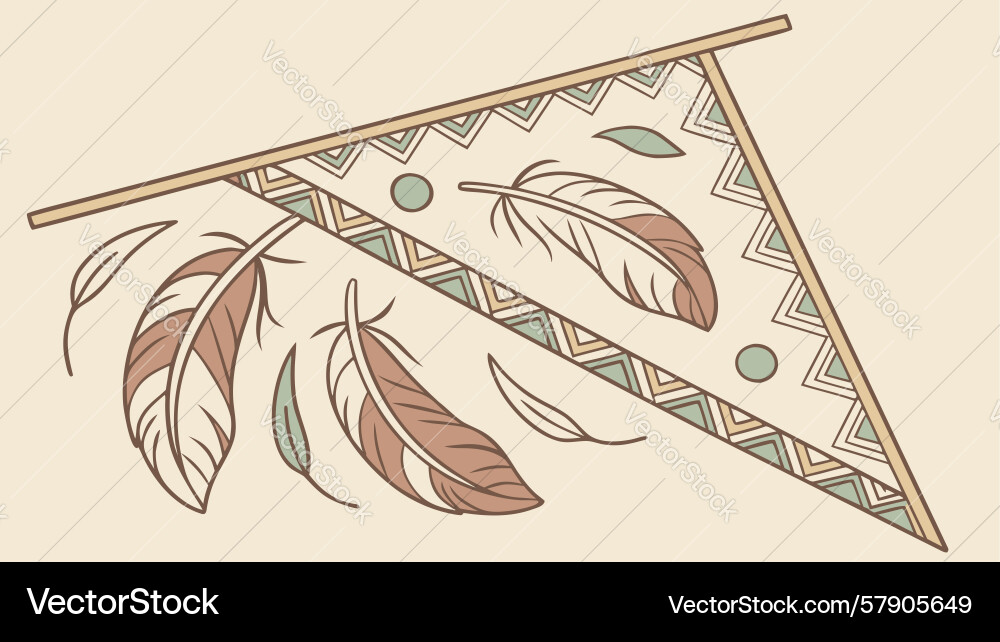 Rustic bohemian flag with feather motifs Vector Image