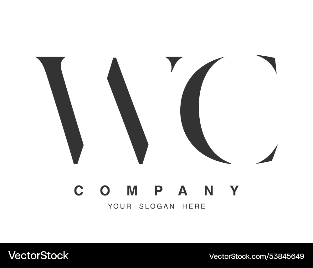 Wc logo design initial letter w and c serif font Vector Image